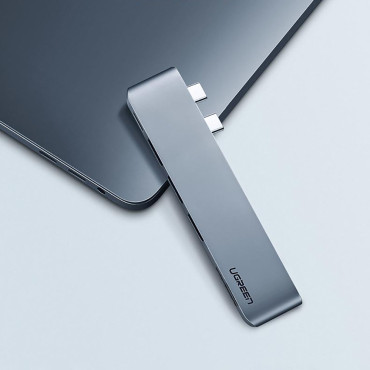 Navadapter för MacBook Pro / Air 2x USB-C för 3x USB 3.0 / TF / SD / USB-C - Grå