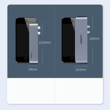 Navadapter för MacBook Pro / Air 2x USB-C för 3x USB 3.0 / TF / SD / USB-C - Grå