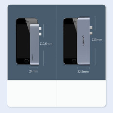 Navadapter för MacBook Pro / Air 2x USB-C för 3x USB 3.0 / TF / SD / USB-C - Grå