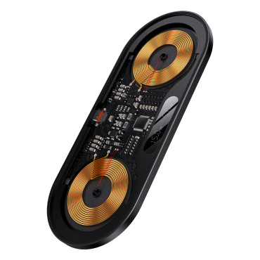 Carregador sem fio duplo Qi com monitor USB-C 20W - preto
