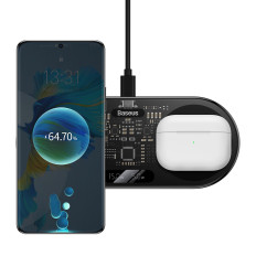 Dual Qi Wireless Charger med USB-C 20W Display - Svart