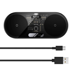 Dual Qi brezžični polnilnik z USB-C 20W zaslonom - črna