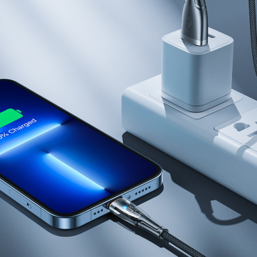 Kabelski kabel s Smart USB-A stikalom - iPhone strele 1.2m - Črna
