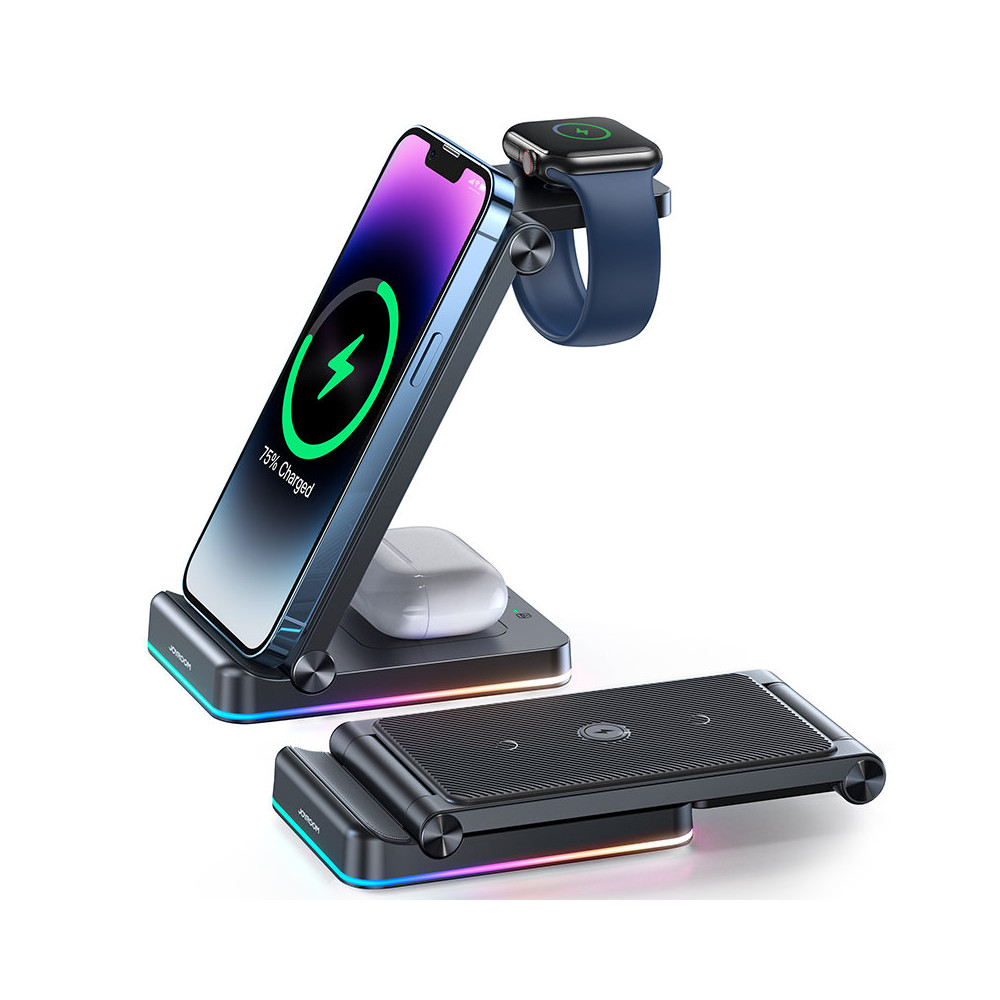 3in1 induktionslader til iPhone Apple Se Airpods + Stand Stand - Sort