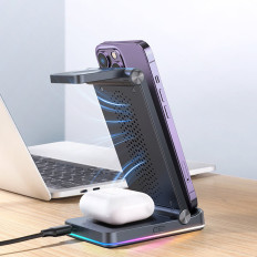 3IN1 Induktionsladdare för iPhone Apple Titta på AirPods + Stand Stand - Svart