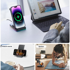 3IN1 Induktionsladdare för iPhone Apple Titta på AirPods + Stand Stand - Svart