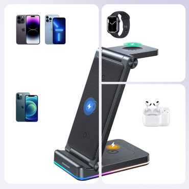 3IN1 Induktionsladdare för iPhone Apple Titta på AirPods + Stand Stand - Svart