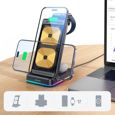 3IN1 Induktionsladdare för iPhone Apple Titta på AirPods + Stand Stand - Svart