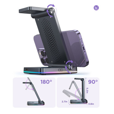 3in1 induktionslader til iPhone Apple Se Airpods + Stand Stand - Sort