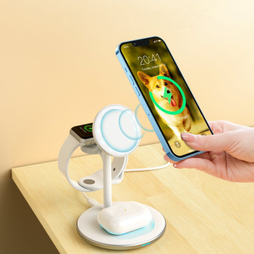 Lādētāja iekraušanas stacija Apple T585-F 3In1 iPhone 12/13 AirPods Pro Watch - White