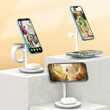 Lādētāja iekraušanas stacija Apple T585-F 3In1 iPhone 12/13 AirPods Pro Watch - White