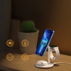 Laturin latausasema Apple T585-F 3IN1 iPhone 12/13 AirPods Pro Watch - valkoinen