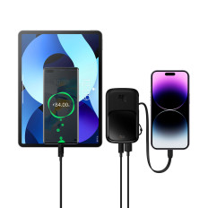 PowerBank 10000mAh USB USB-C iPhone Lightning + USB-C Cable - Black