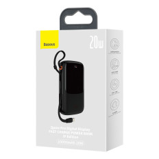 PowerBank 10000mAh USB USB-C iPhone Lightning + USB-C Cable - Black
