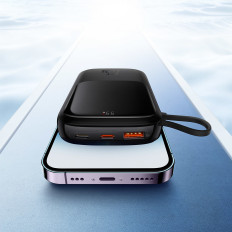 Powerbank 10000MAH USB USB-C iPhone Lightning + USB-C-kabel - Svart