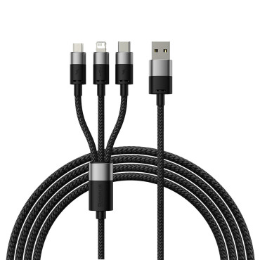 Strateginė 3in1 USB kabelio kabelis - mikro USB / iPhone Žaibas / USB-C 1.2m - juoda