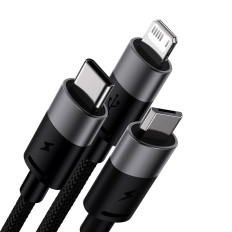 Strateeed 3in1 USB kabelis kabelis - Micro USB / iPhone zibens / USB-C 1.2m - melns