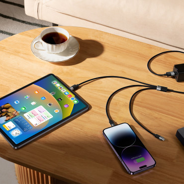 Strateeed 3in1 USB kabelis kabelis - Micro USB / iPhone zibens / USB-C 1.2m - melns