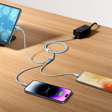 Strateeed 3in1 USB kabelis kabelis - Micro USB / iPhone zibens / USB-C 1.2m - melns