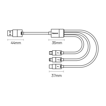 Strateeed 3in1 USB kabelis kabelis - Micro USB / iPhone zibens / USB-C 1.2m - melns