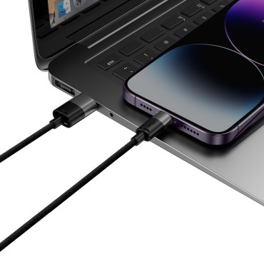 Strateeed 3in1 USB kabelis kabelis - Micro USB / iPhone zibens / USB-C 1.2m - melns
