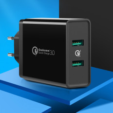 Omrežni polnilnik za 2x USB-A 36W QC3.0 - črna