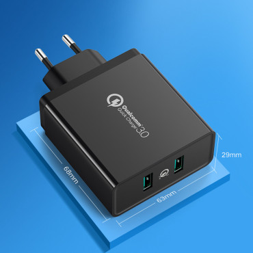 Omrežni polnilnik za 2x USB-A 36W QC3.0 - črna