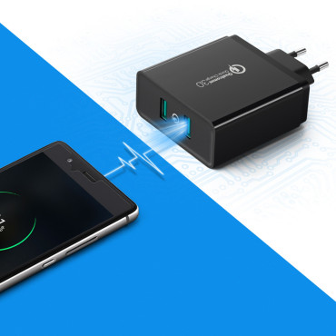 Omrežni polnilnik za 2x USB-A 36W QC3.0 - črna