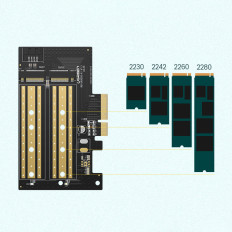 Expansionskort Adapter PCIe 3.0 x4 Ytterligare två SSD-slitsar M.2 M-tangent och M.2 B-tangent