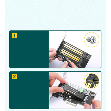 Expansionskort Adapter PCIe 3.0 x4 Ytterligare två SSD-slitsar M.2 M-tangent och M.2 B-tangent