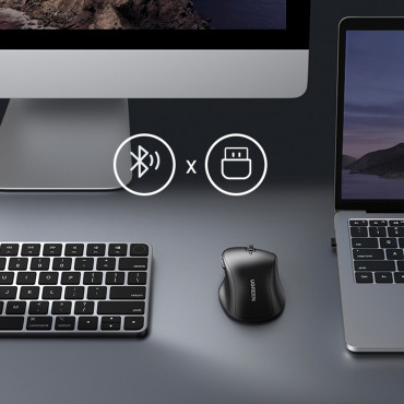 Stille ergonomische draadloze computermuis 2x AA - zwart