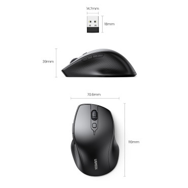 Tiho ergonomsko brezžično računalniško miško 2x aa - črna