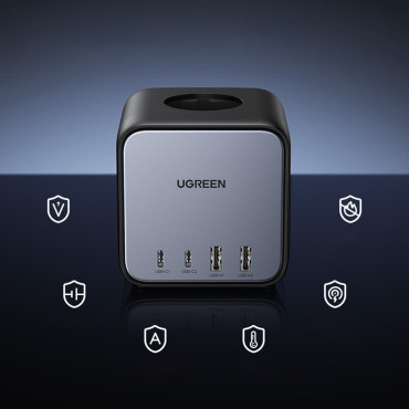 Charger Power Strip AC 240V GAN 2x USB-C 2X USB-A 3X AC 240V - Preto