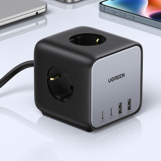 Charger Power Strip AC 240V GAN 2x USB-C 2X USB-A 3X AC 240V - Preto