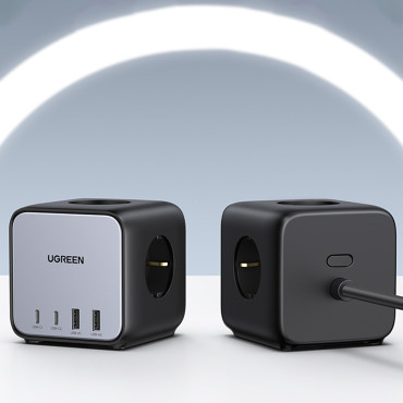 Charger Power Strip AC 240V GAN 2x USB-C 2X USB-A 3X AC 240V - Preto