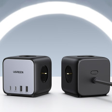 Charger Power Strip AC 240V GAN 2x USB-C 2X USB-A 3X AC 240V - Preto