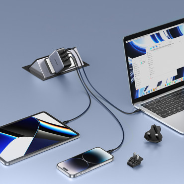 Universālā tīkla lādētājs USB 2xusb-C E E ES / UK / ASV - melnie spraudņi