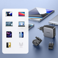 Univerzalni omrežni polnilnik USB 2XUSB-C EU / UK / ZDA - Črni vtičniki