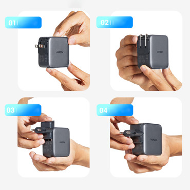 Carregador de Rede Universal USB 2XUSB-C EU / UK / US - Plugins Pretos