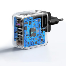 Univerzalni omrežni polnilnik USB 2XUSB-C EU / UK / ZDA - Črni vtičniki