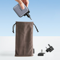 Univerzalni omrežni polnilnik USB 2XUSB-C EU / UK / ZDA - Črni vtičniki