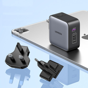 Universālā tīkla lādētājs USB 2xusb-C E E ES / UK / ASV - melnie spraudņi