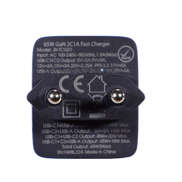 Γρήγορο διάτρητο φορτιστή USB 2x USB-C + καλώδιο USB-C 1.2m - μαύρο