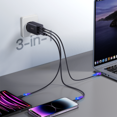 Snabb Aperticate Charger USB 2x USB-C + USB-C-kabel 1.2m - svart