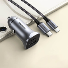 Hurtig USB-en bil oplader og USB-C 30W PD PPS - Grey