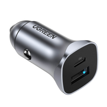 Carregador de carro USB Rápido e USB-C 30W PD PPS - Gray