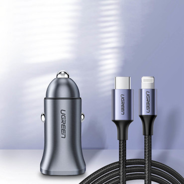 Carregador de carro USB Rápido e USB-C 30W PD PPS - Gray
