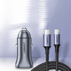 Carregador de carro USB Rápido e USB-C 30W PD PPS - Gray