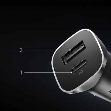 Fast USB-A car charger and USB-C 30W PD PPS - gray