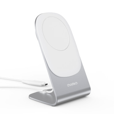 15W indukcijski nakladalec z magsafe + magnetnim stojalom za telefon - bela